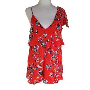 Olivaceous Red Glare Romper Abstract Floral Print Bright & Fun Size Small
